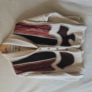 Patchwork Mixed Media Artelana 100% Alpaca Wool Cardigan Sweater S/M